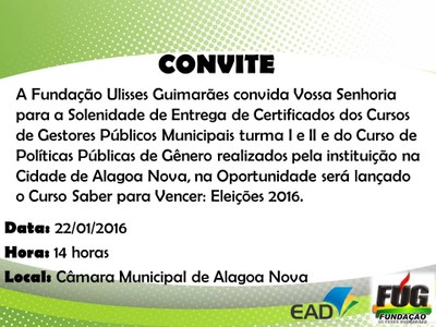 Convite para entrega de certificados da Fundação Ulisses Guimarães